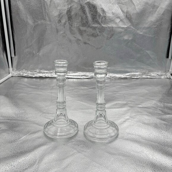 Vintage Candlestick Holders Clear Glass 8” Set Of 2 Romantic Date Night Wedding - Picture 13 of 13